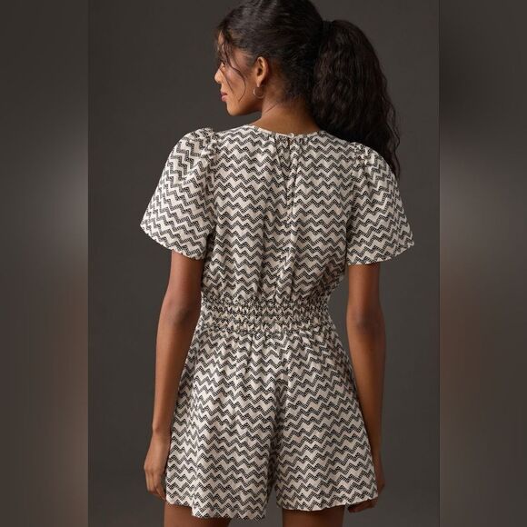 Anthropologie The Somerset Romper Linen Edition In Black & White Size Large NWT - Picture 6 of 6